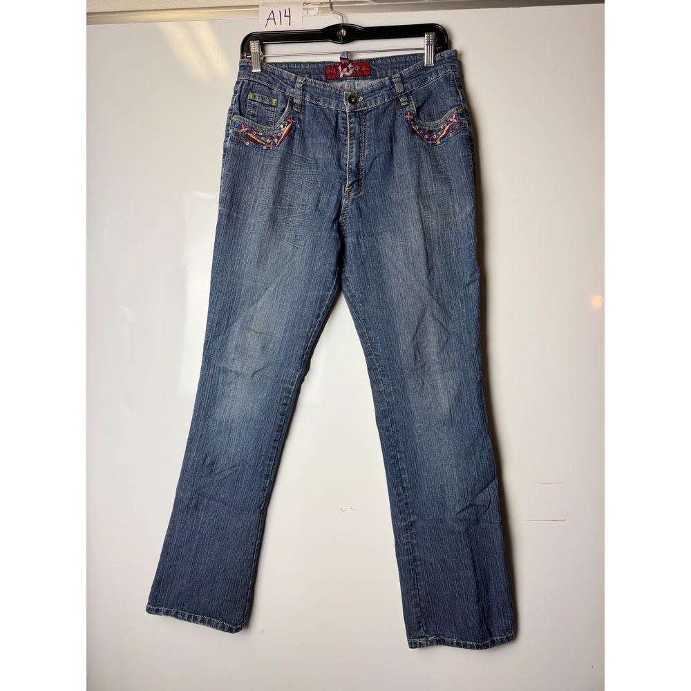 Daqiang Fashion Embroidered Straight Leg Jeans Medium Wash Y2K Butterfly Size 31